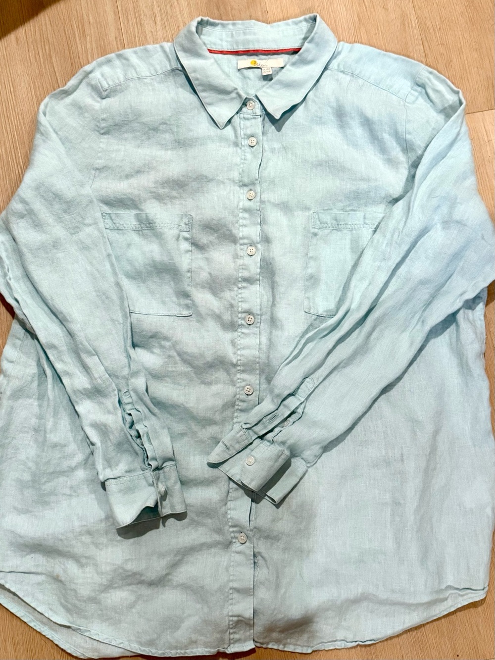 Boden Women  Sienna shirt Light Aqua 100% Linen Button-Down Shirt
